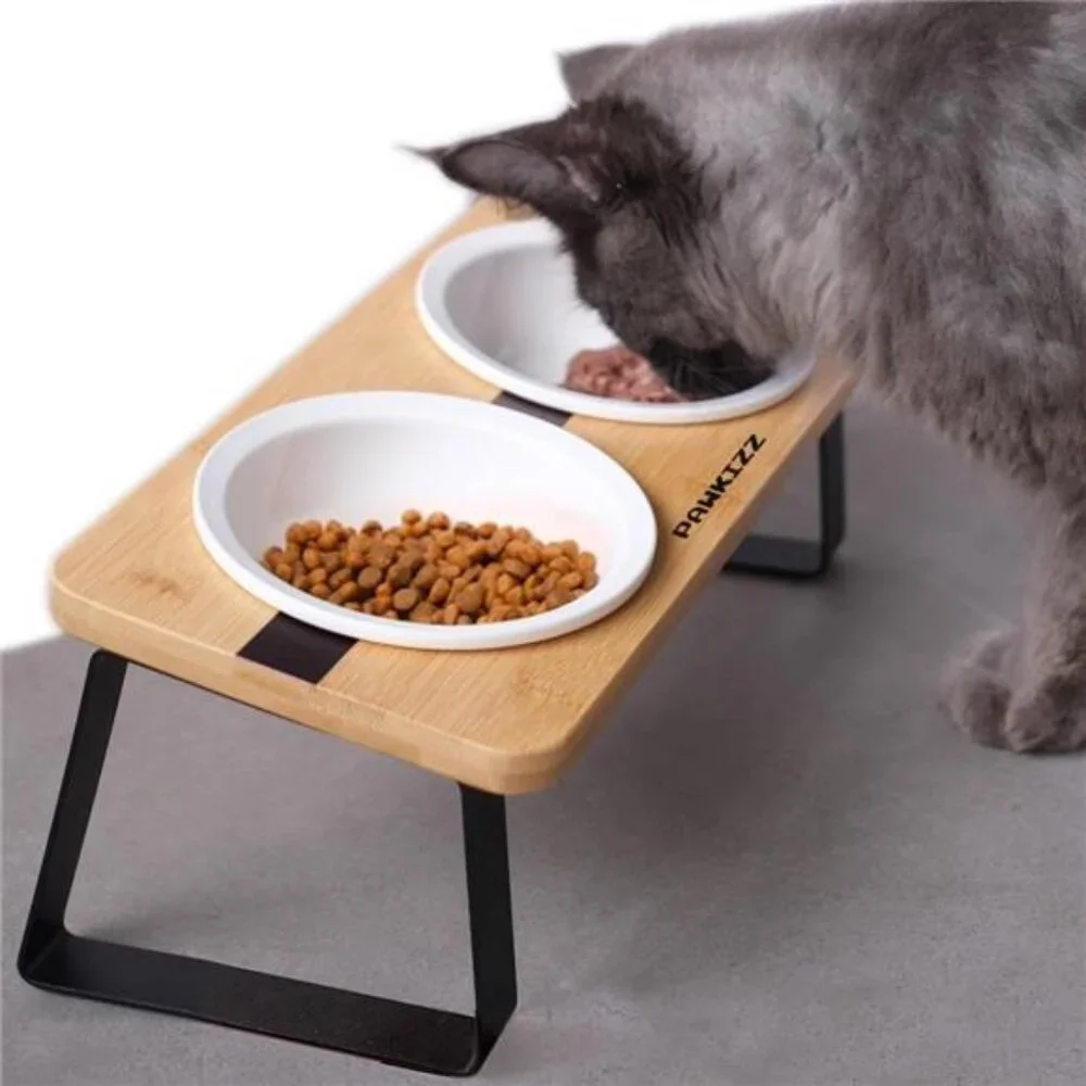 Elevated Cat Ceramic Bowls Stand for Food and Water, Small Dog, Anti Vomit